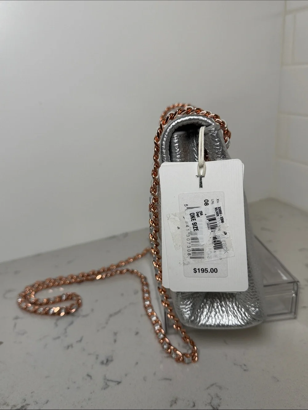 NWT Ted Baker London Parson Pebbled Metallic Silver Leather Crossbody Bag